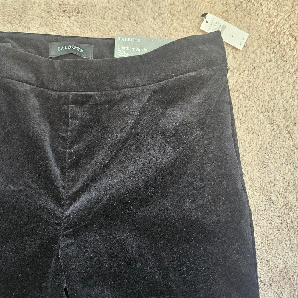 Talbots NWT Chatham Ankle Pant Womens Size 8 Black Velvet Slim Leg Slit Waisted